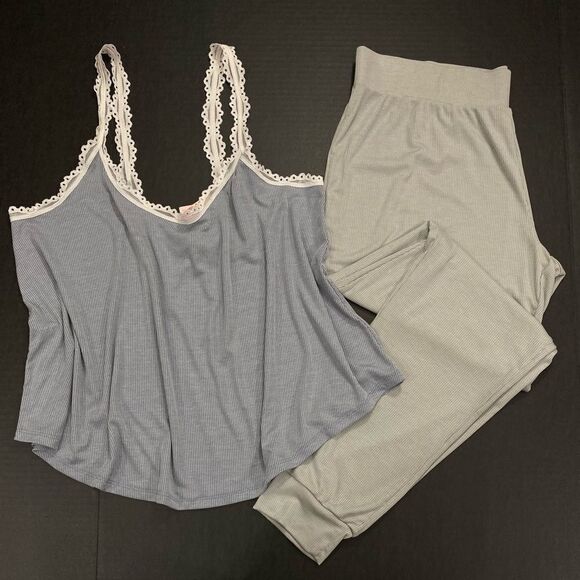 Victoria’s Secret Ribbed cami tank & pants pajama set Champagne Large - Picture 3 of 8